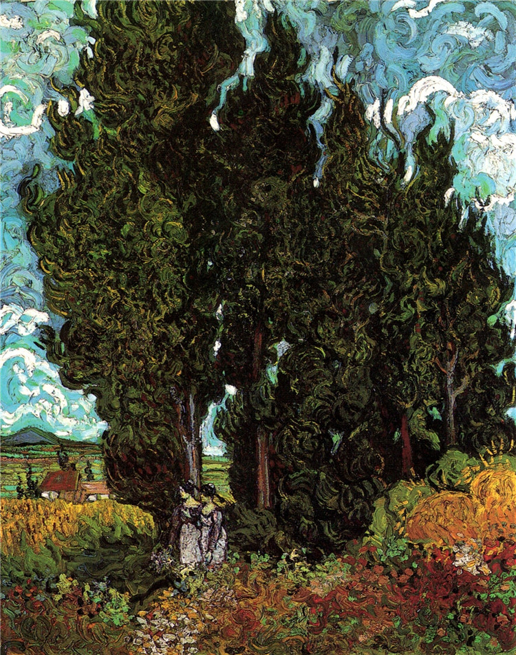 Cypresses With Two Female Figures Van Gogh Oil Painting